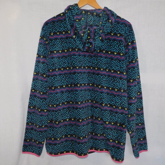 Valor Collective Mens L 1/4 Zip Hooded Fleece Black Pink Blue Geometric Hoodie - Picture 8 of 12